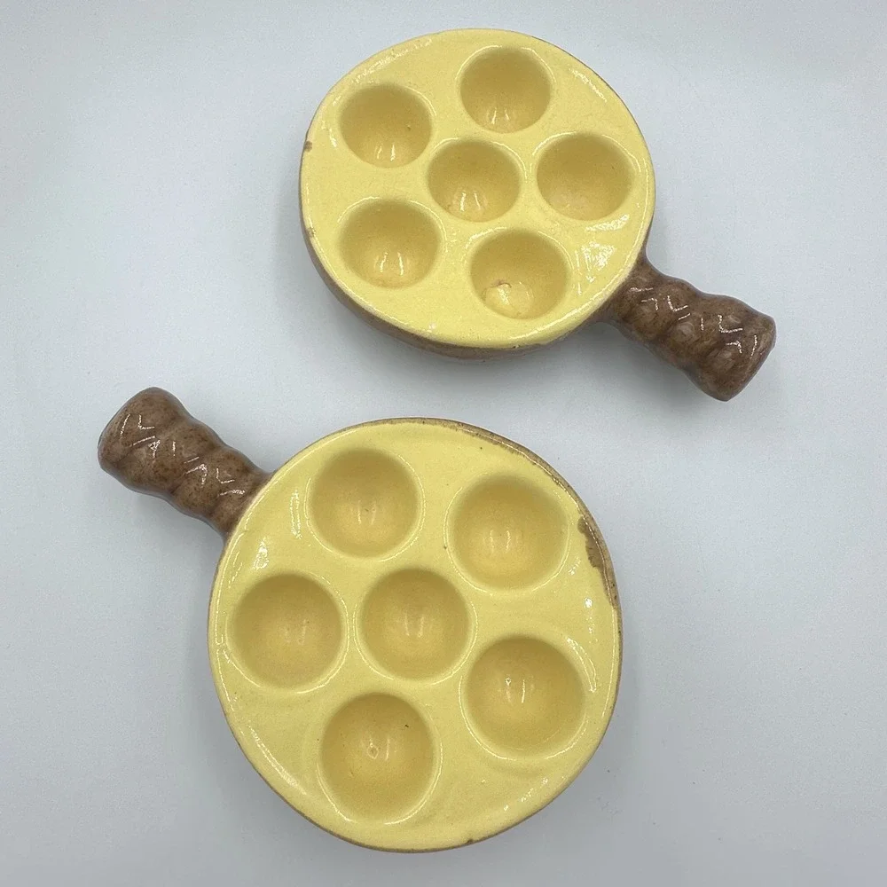 Vintage Modele Depose France Ceramic Escargot Snail Dishes Yellow Brown Set of 2